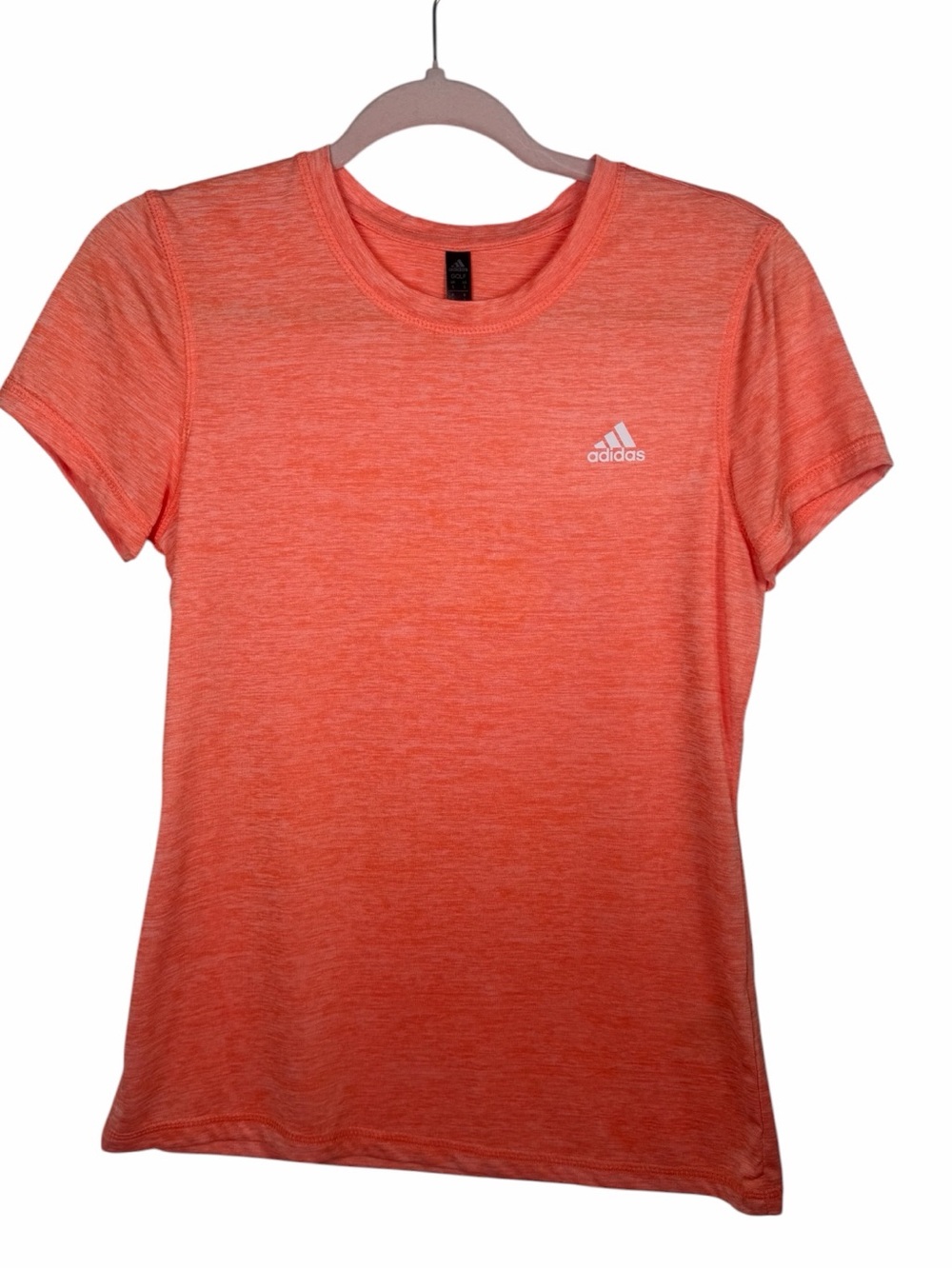 Woman’s Adidas Golf Short Sleeve Top In Orange And White.  Size Small.  NWOT.